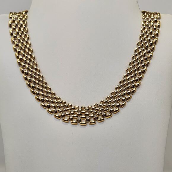 Napier Wide Link Gold Tone Collar Necklace Vintage Costume Jewelry Statement - Picture 1 of 6